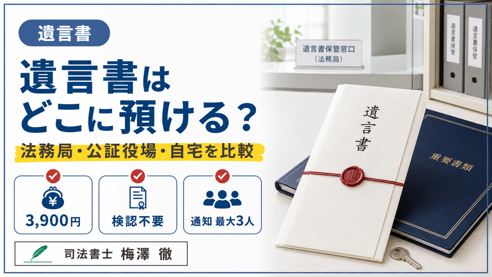 遺言書の預け先として法務局・公証役場・自宅保管を比較する解説画像