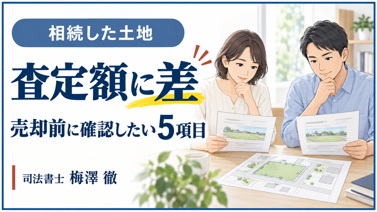 相続した土地の査定額を比較する姉と弟のイラスト